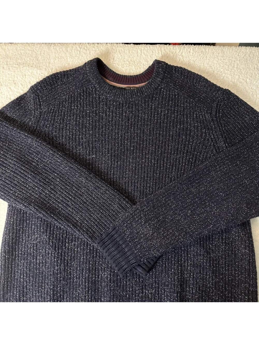 Ted Baker London Mens Size 7 Navy Blue Chunky Knit Wool Blend Crewneck Sweater